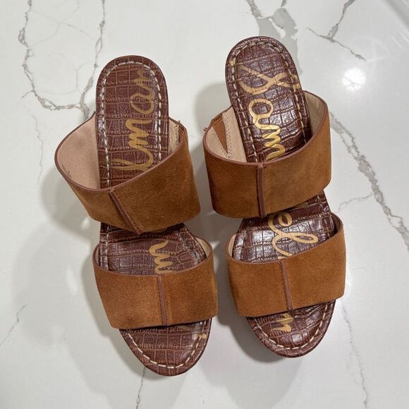 Sam Edelman | Damara Women’s Brown Suede Platform Wedge Cork Slip on Sandals - Picture 7 of 11